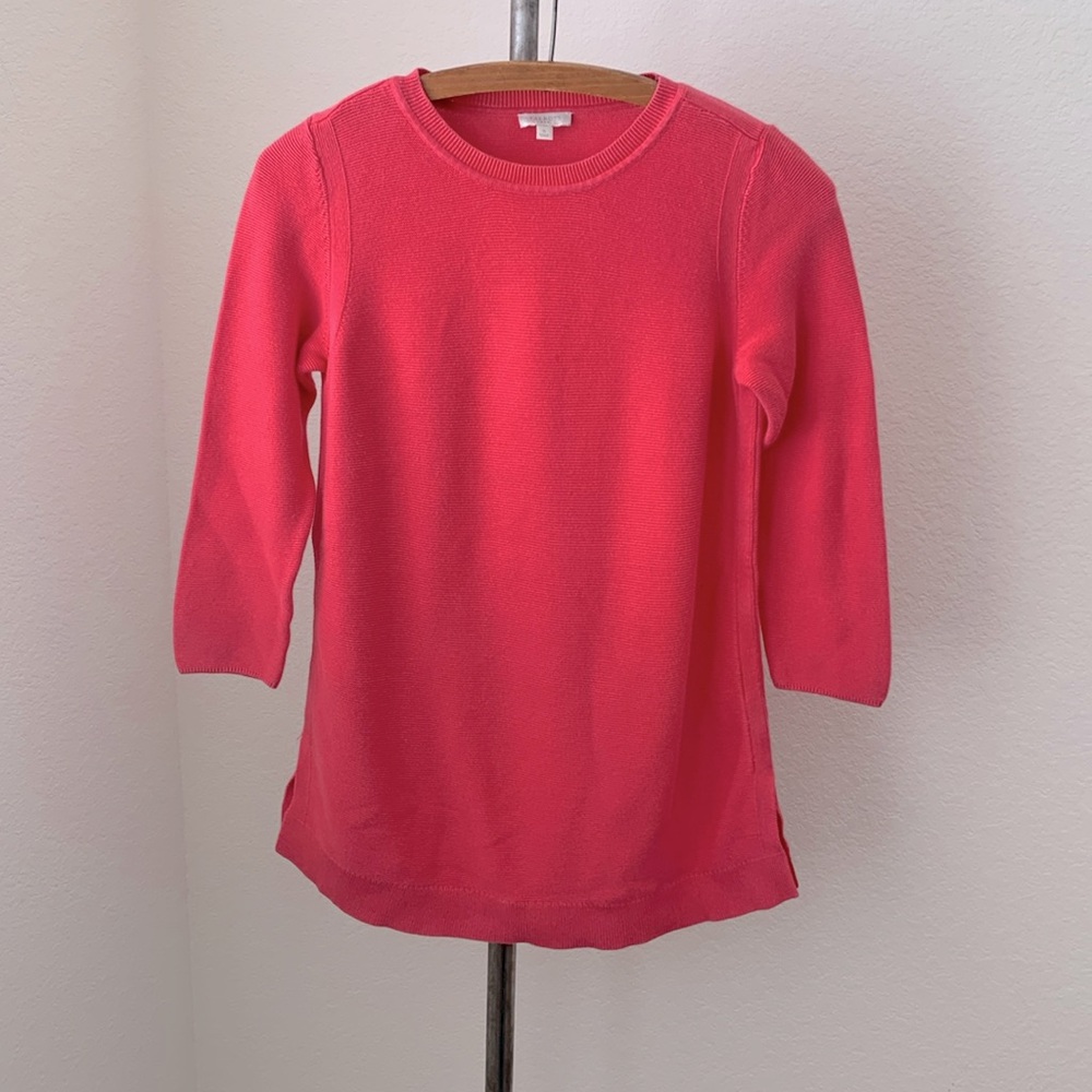Talbots (outlet) sz S pink cotton blend crewneck 3/4 sleeves side slits preppy